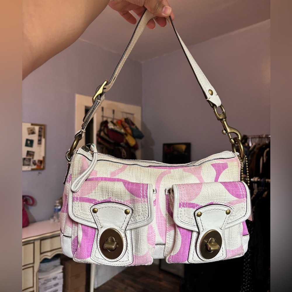 Coach Pink Optic Canvas Legacy Shoulder Purse